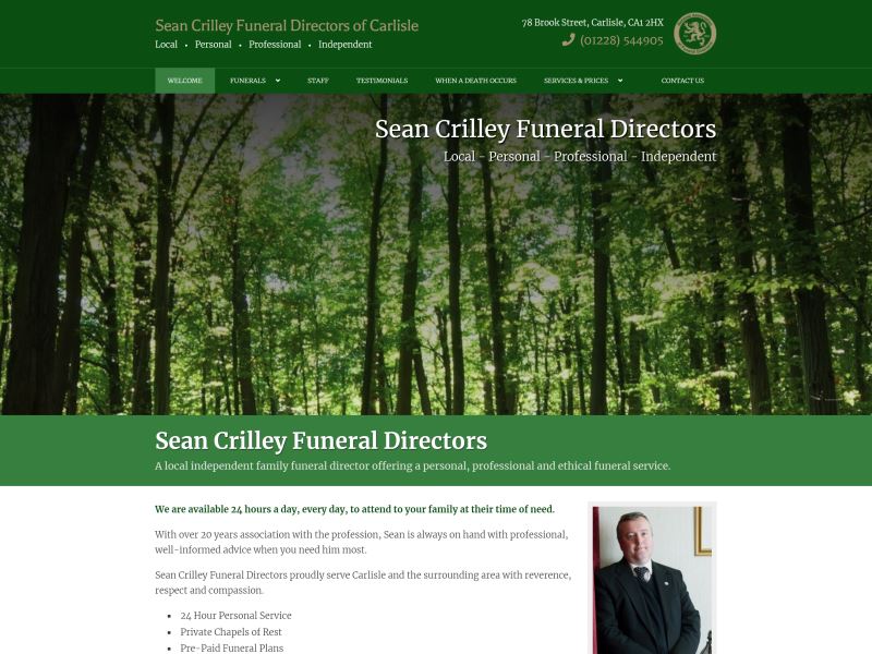 Sean Crilley Funeral Directors - A local independent family funeral director offering a personal, professional and ethical funeral service.