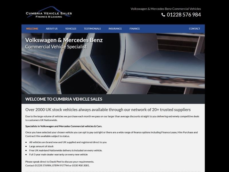 Cumbria Vehicle Sales - Specialists in Volkswagen and Mercedes Commercial vehicles & Cars.