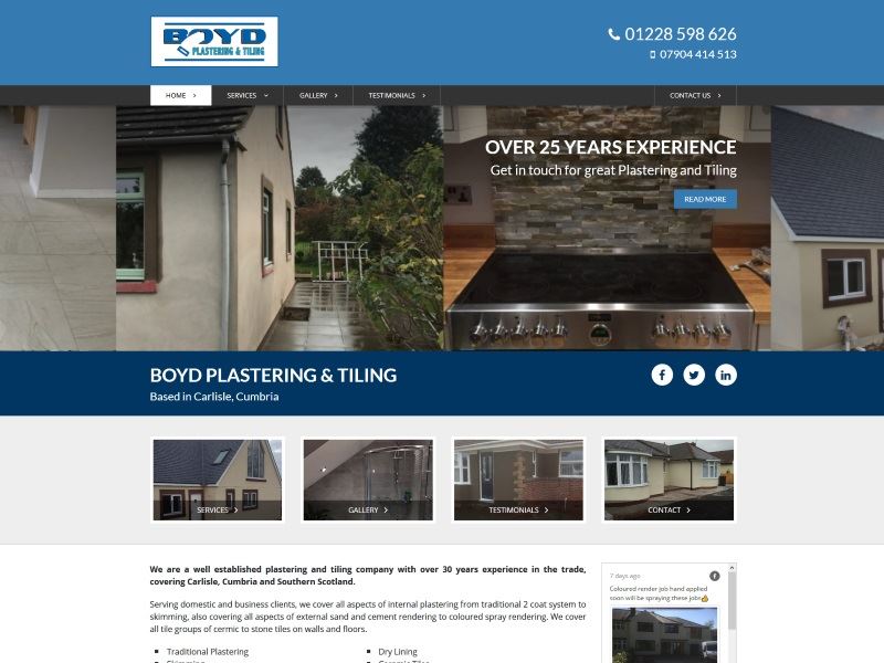 Boyd Plastering - Established plastering and tiling company with over 30 years experience in the trade, covering Carlisle, Cumbria and Southern Scotland.